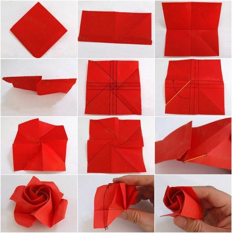 Origami Rose Anleitung bastelideen, DIY ZENIDEEN