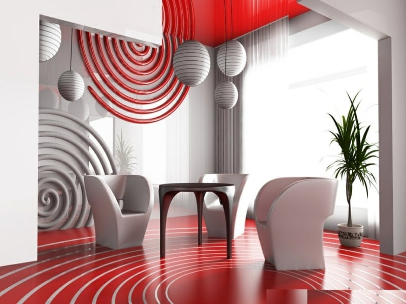 Inneneinrichtung fürs Esszimmer in rot und weiß