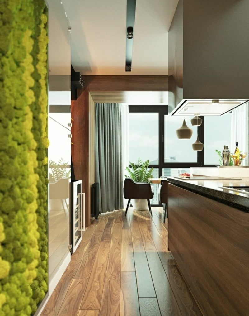 vertikaler garten Einrichtungsbeispiele Wohnzimmer Holzmöbel nachhaltige Inneneinrichtung Ideen