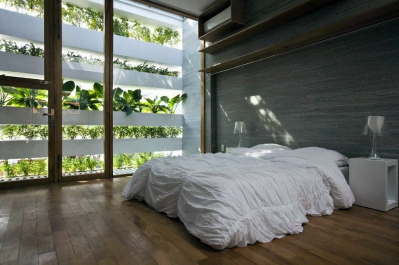 vertikaler garten minimalistisches schlafzimmer mit vertikaler begrünung