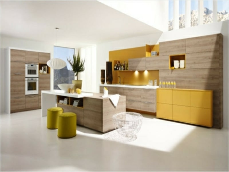 moderne kücheninsel und moderne gelbe schränke