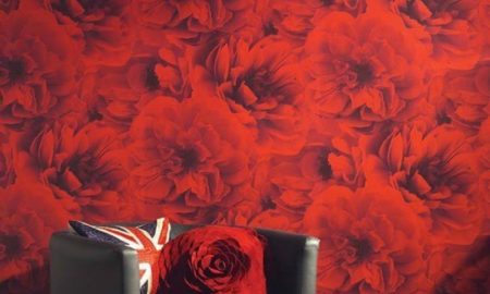 Foto Tapete mit roten Blumen