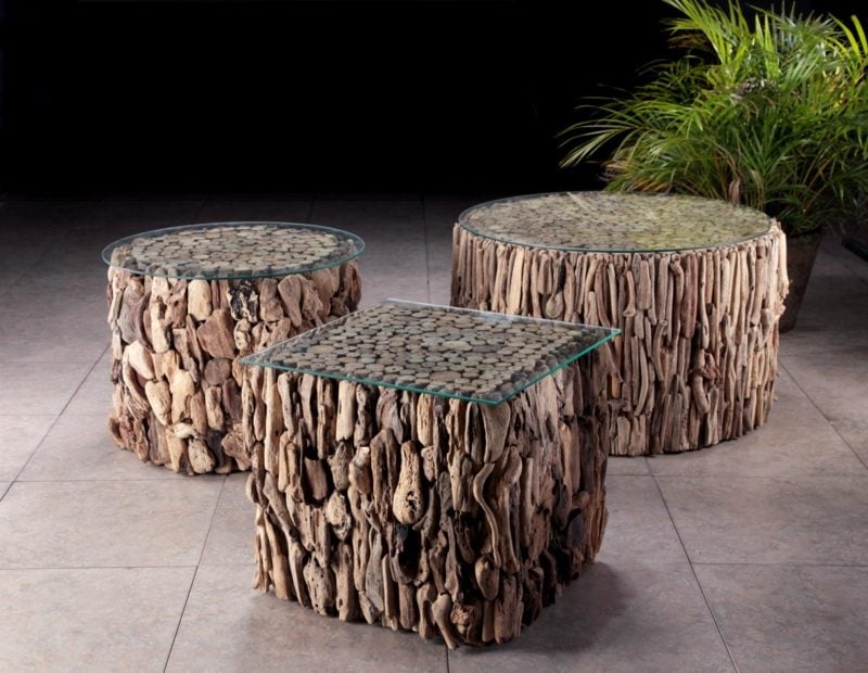 drei originelle Tische aus Treibholz