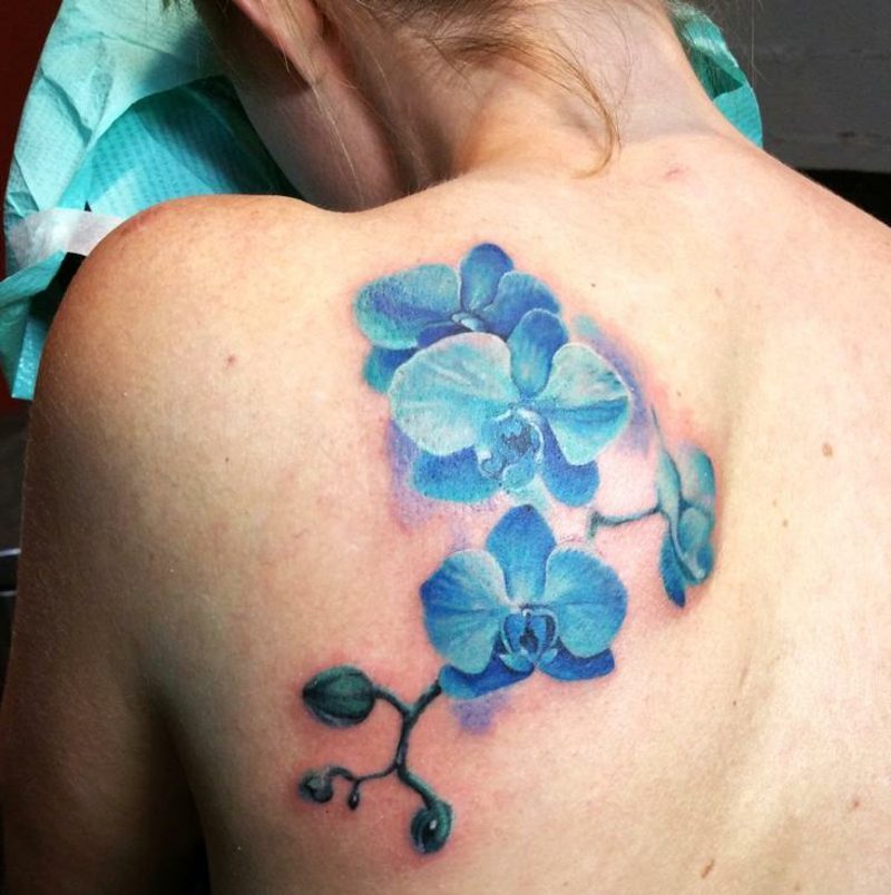 orchideen tattoo beautiful blue orchid on right back shoulder