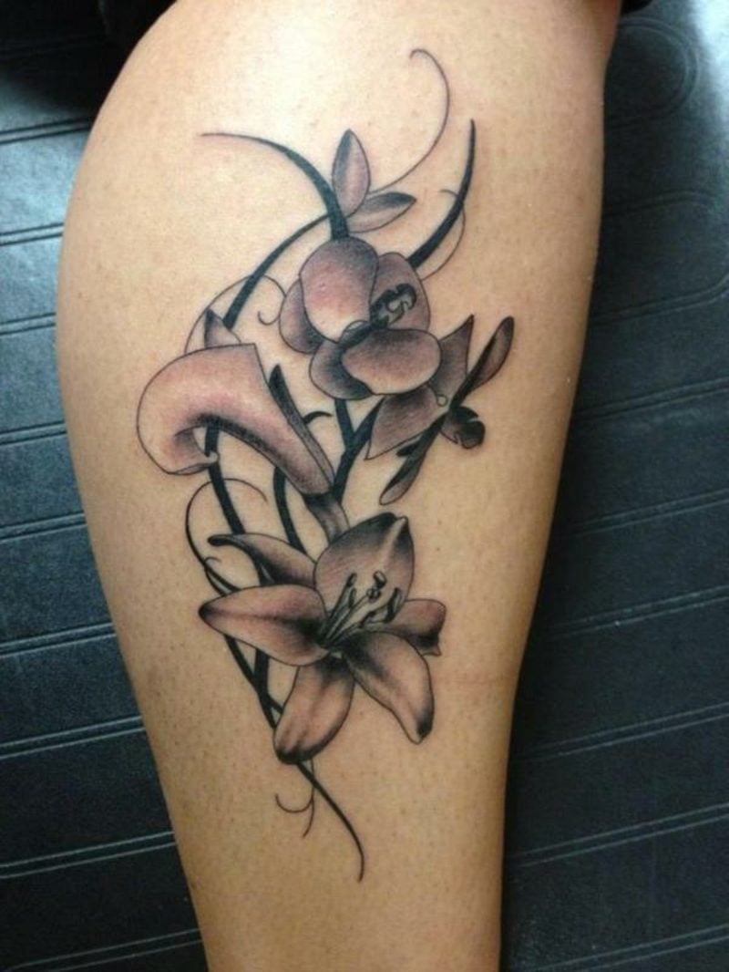 orchideen tattoo black tribal and grey