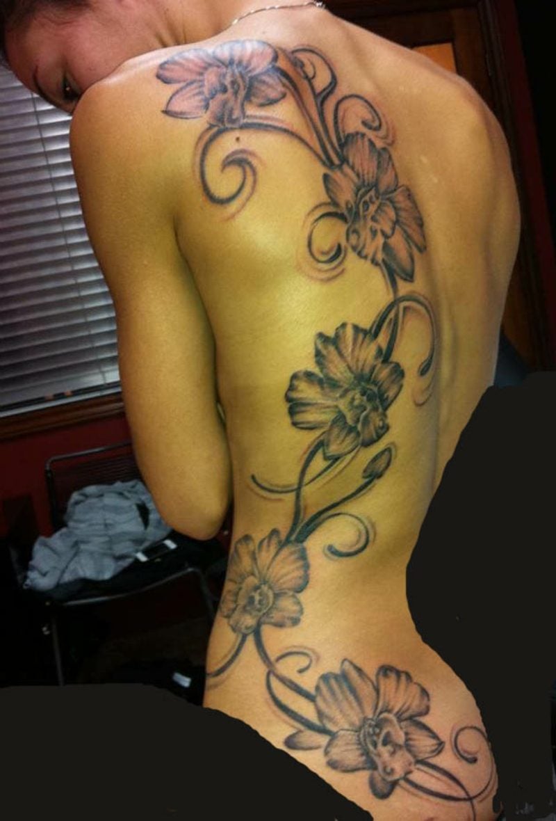 orchideen tattoo long grey ink