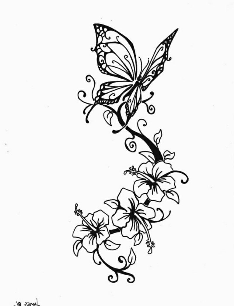 Schmetterling und Blumen interessante Tattoovorlagen für Unterarm 