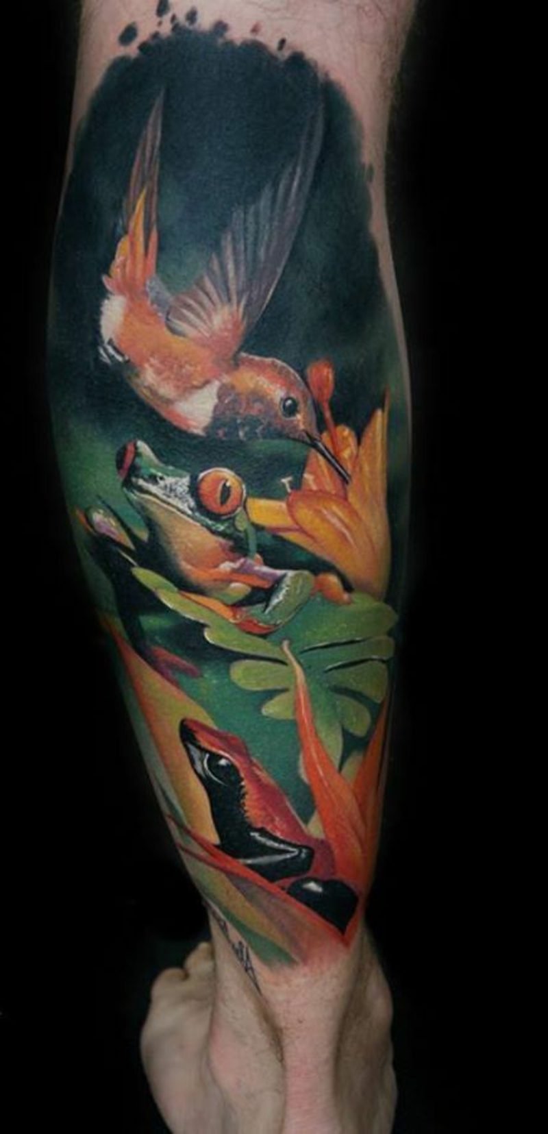 waden tattoo hummingbird leg