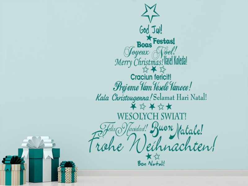 Weihnachtsbaum "frohe Weihnachten" auf mehrere Sprachen