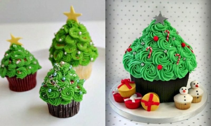 coole weihnachts weihnachtscupcakes mit weihnachtsbaumen-cupcakes
