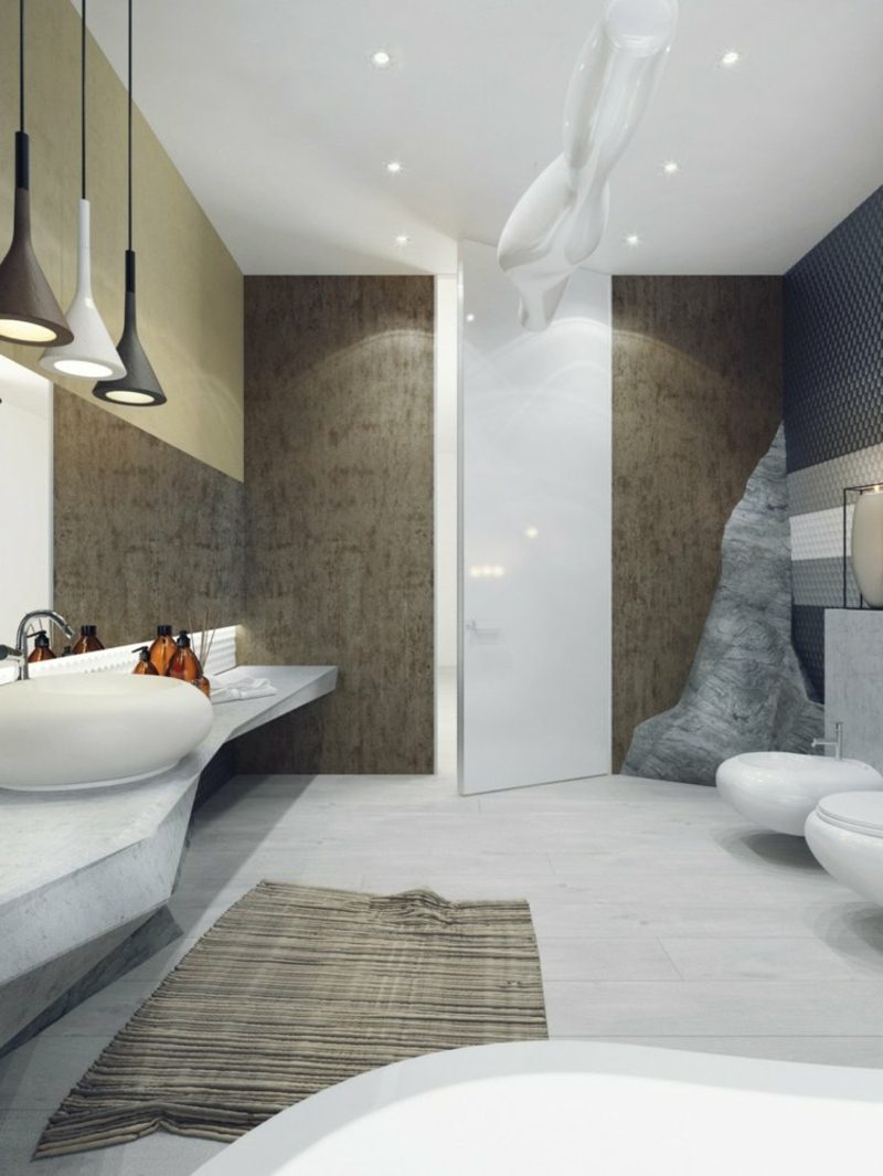 Luxus Badezimmer neutrale Farben Stein und Porzellan