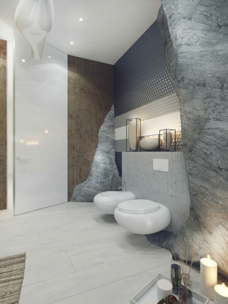 Luxus Badezimmer ausgefallene Wandverkleidung Felsenimitation