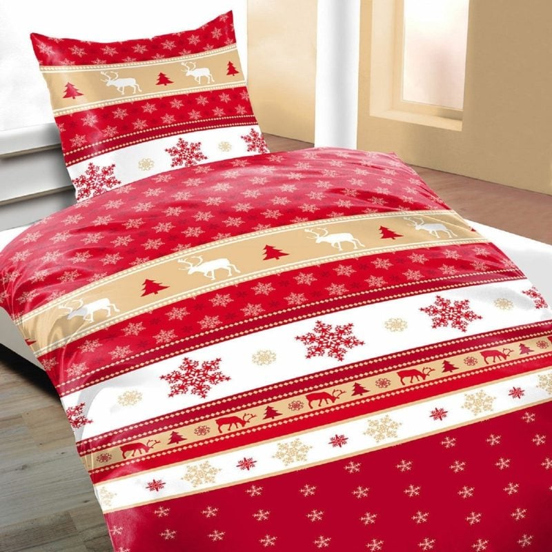 Bettwäsche zu Weihnachten traditionelle Motive Rentiere, Schneeflocken und Tannen