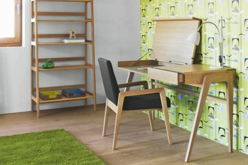 skandinavische Möbel Arbeitszimmer grüne Akzente
