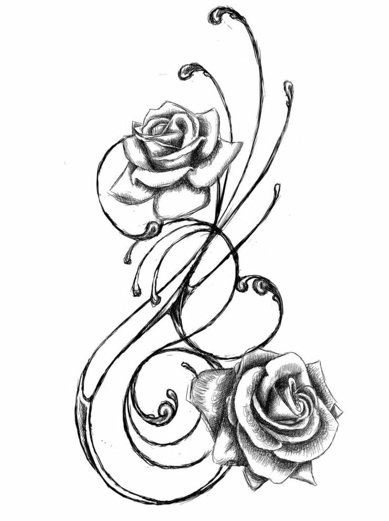 Blumenranken Tattoo Vorlage Rosen stilisiert herrlicher Look