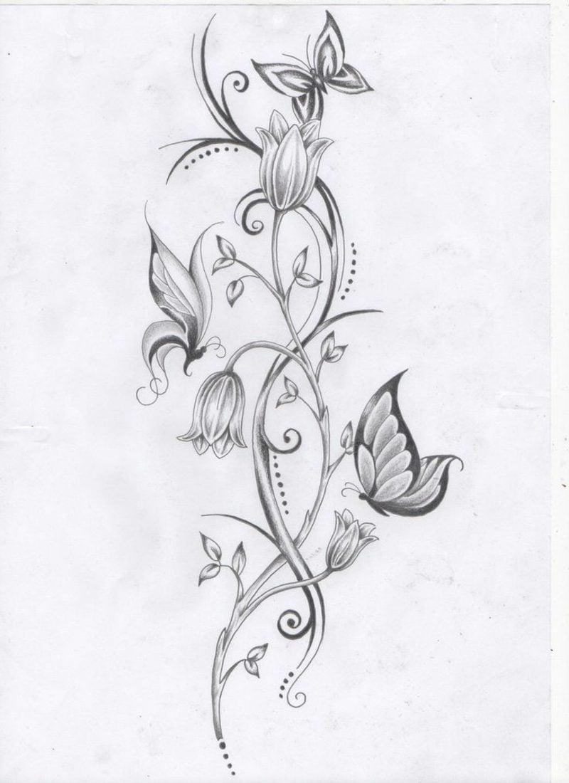 lumenranken Tattoo Vorlage Blumen und Schmetterlinge stilisiert