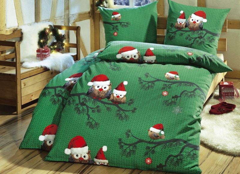 Bettwäsche zu Weihnachten originelles Design lustige Eulen
