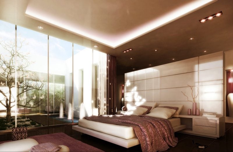 Bodentiefe Fenster in Schlafzimmer für die Liebhaber von dem Luxus