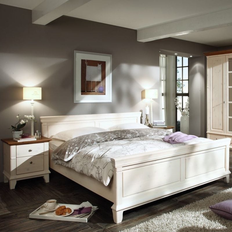 Skandinavischer landhausstil möbel holzbett schlafzimmer einrichten design landhaus möbel