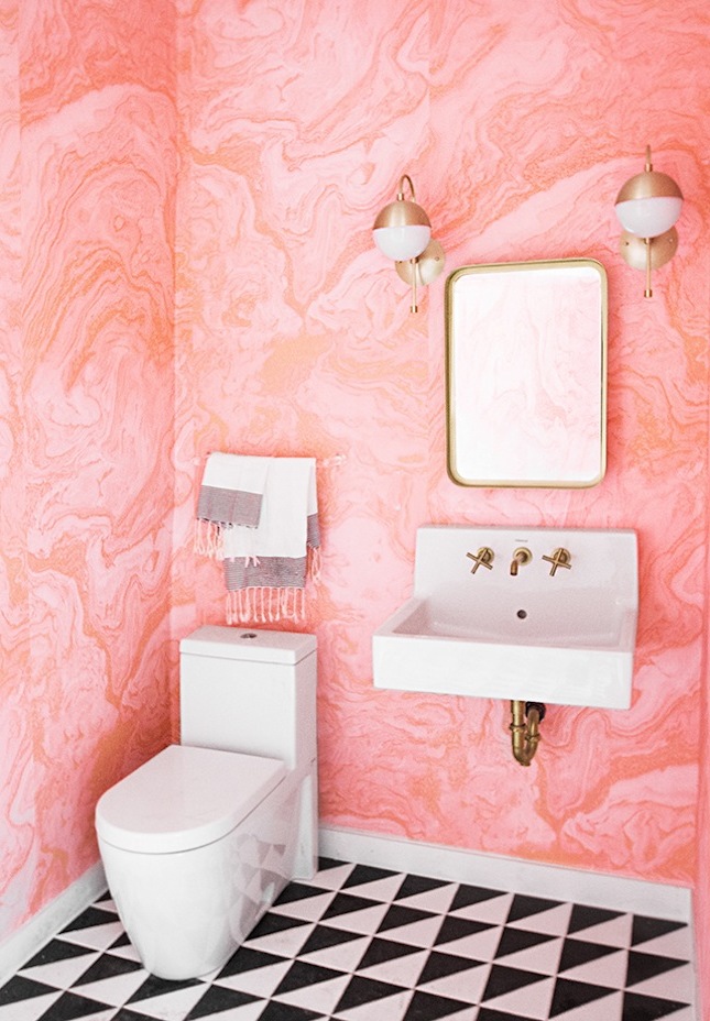 wandtapete rosa moderne badezimmer ideen schönes bad einrichten