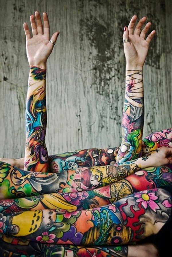ärmel tattoo ideen tattoo motive frauen männer farbig