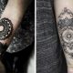 Tattoo auf Unterarm Frau geometrische und florale Motive