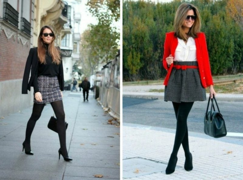 Business Casual Outfit Damen zwei Varianten rote Akzente