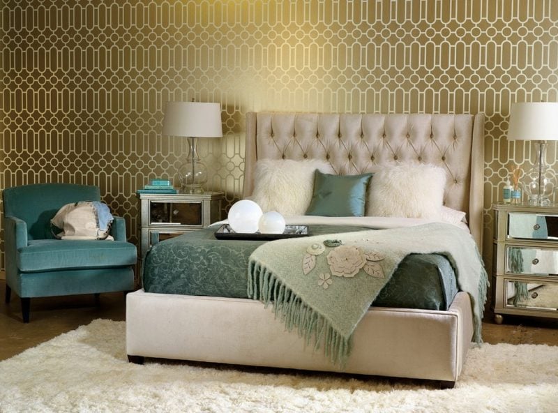 wandgestaltung schlafzimmer ideen grün golden akzente wohnideen 