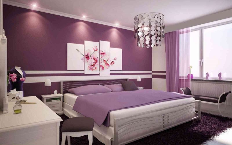 wandgestaltung schlafzimmer ideen lila purple eleganz wohnideen