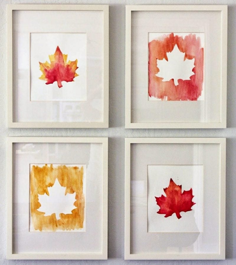 Herbstdeko Wand Bilder Blätter als Schablon