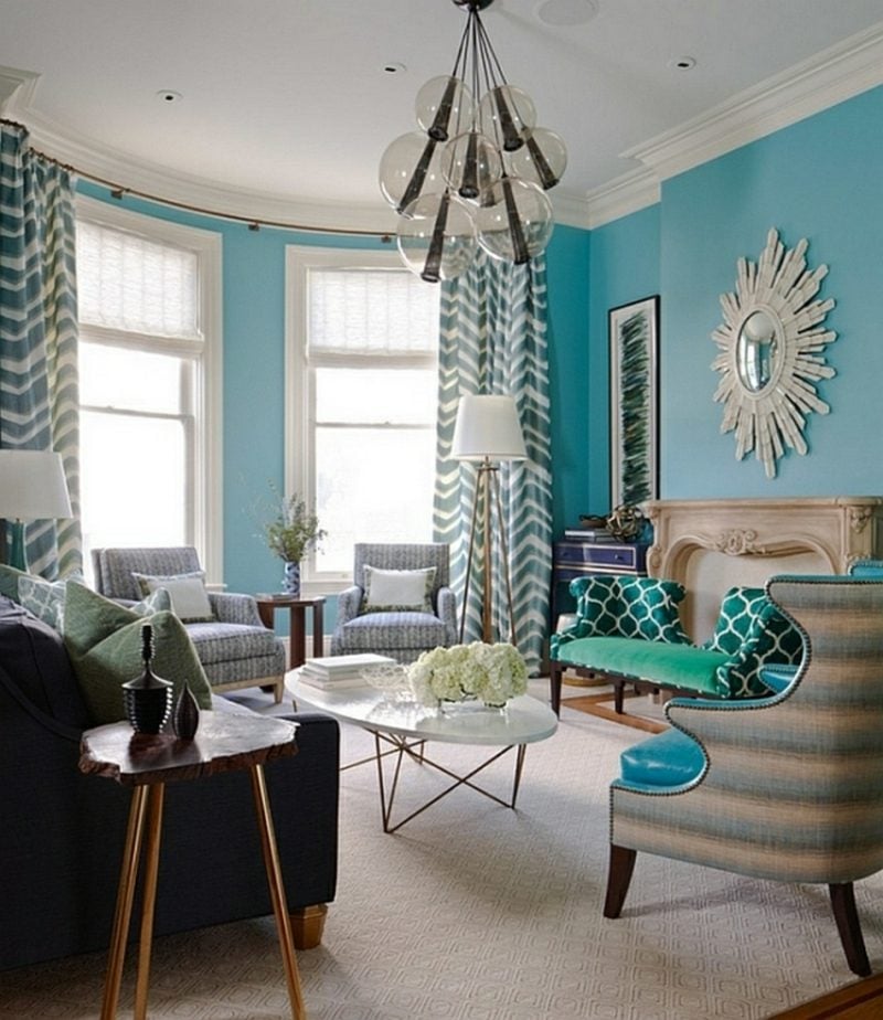 Wandfarbe Blau Wohnzimmer Gestaltungsideen