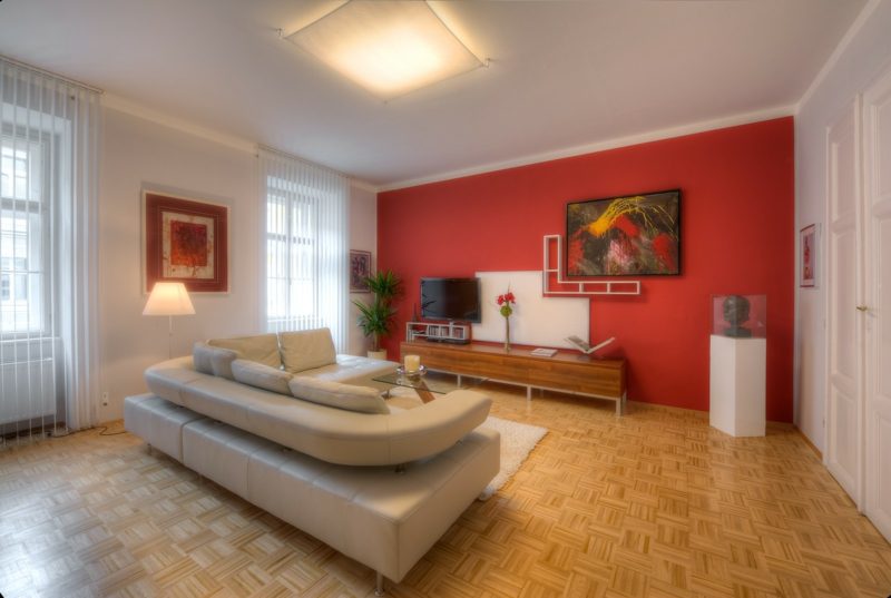 Wandfarben Wohnzimmer Akzentwand rot