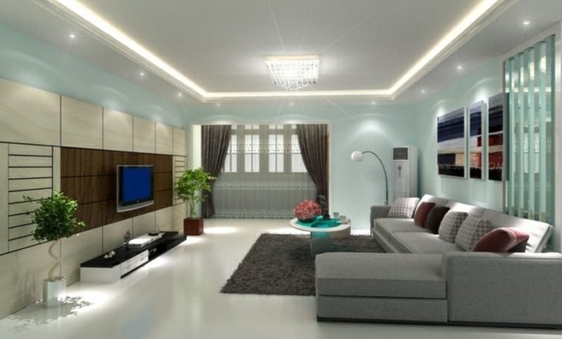 Einrichtung modern Wohnzimmer Wandfarbe Hellblau