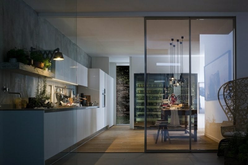 Einrichtungsideen Küche modern vom Wohnzimmer getrennt