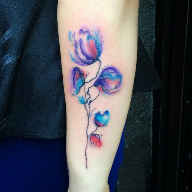 Aquarell Tattoos Blumen herrliche Farbgestaltung