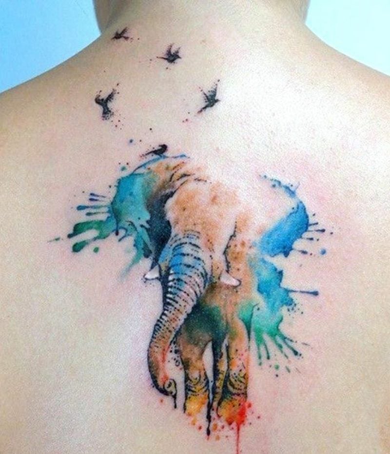 Watercolor Tattoo Tiermuster Elefant