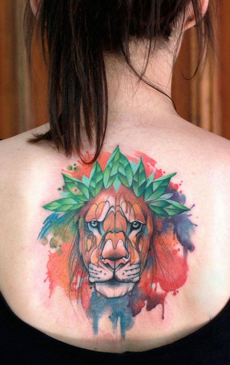 Wasserfarben Tattoos Tiermuster Löwe