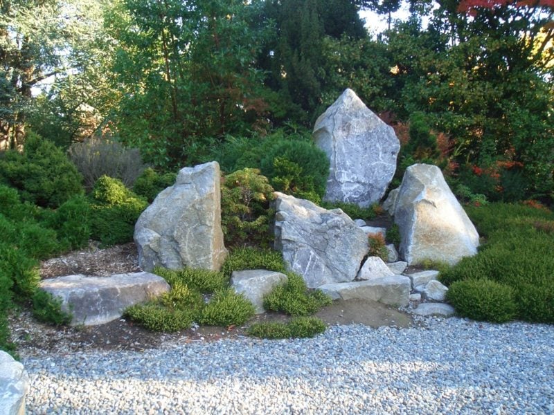 große steine und pflanzen moderner hinterhof