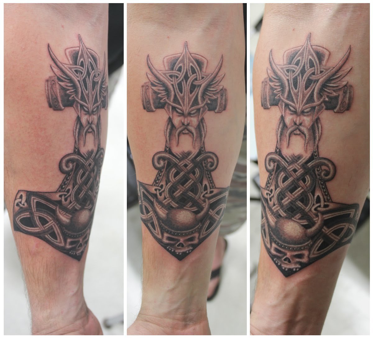 Nordische Tattoo mit Odin und der Thoshammer