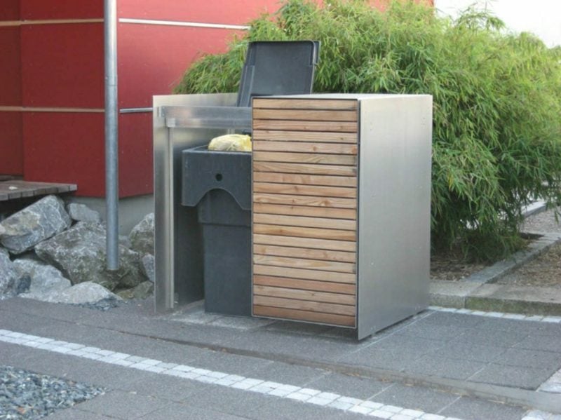 Mülleimerboxen Edelstahl und Holz