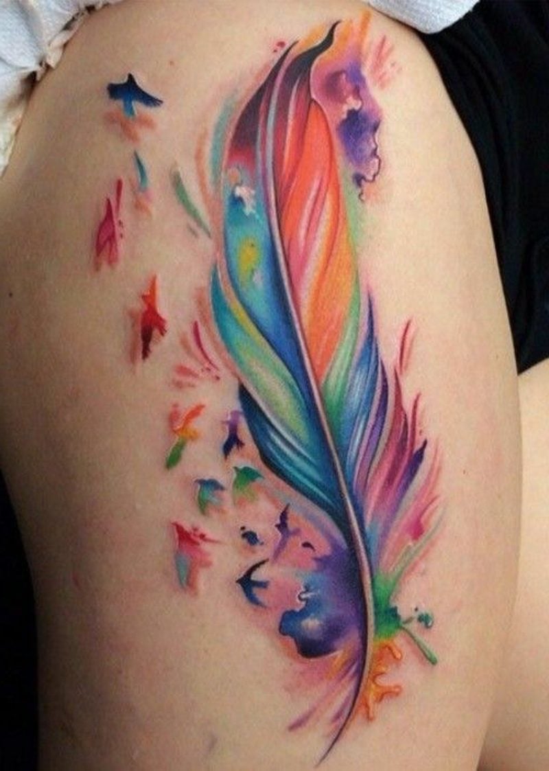 Wasserfarben Tattoo Feder inspirierende Designideen