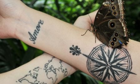 Tattoo Weltkarte Kompass Unterarm