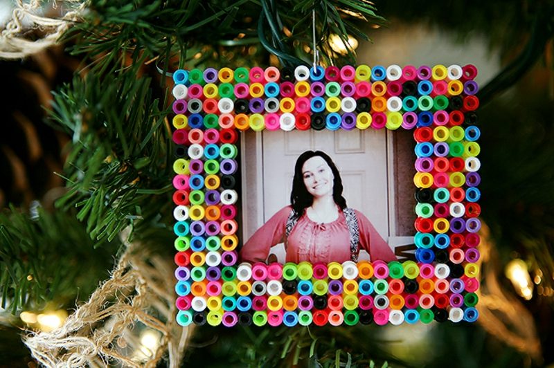 Bügelperlen Vorlagen Weihnachten Fotorahmen dekorieren
