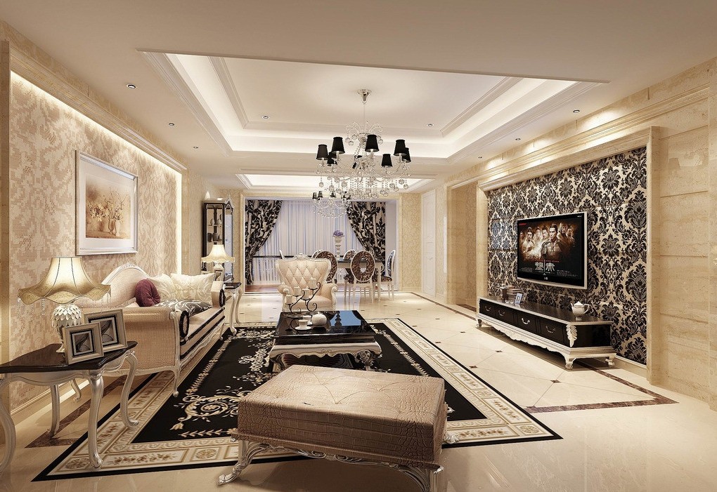 Die klassisch-elegante Wohnungseinrichtung entspricht mit den hochwertigen Materialien, eleganten Ornamenten und zurückhaltenden Farben.