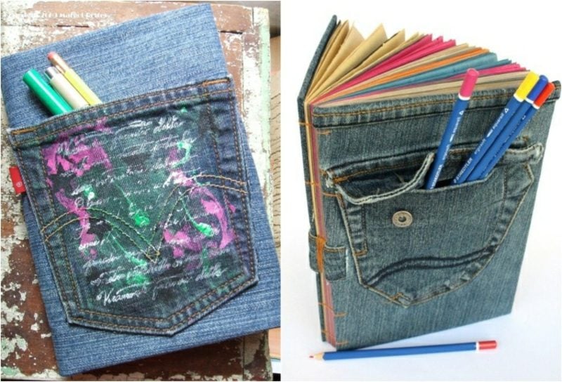 was kann man aus alten Jeans machen Bücherhülle
