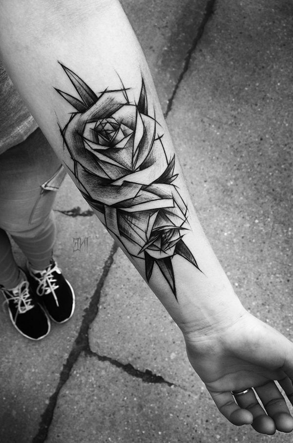 Unterarm rosen tattoo 42 Totenkopf