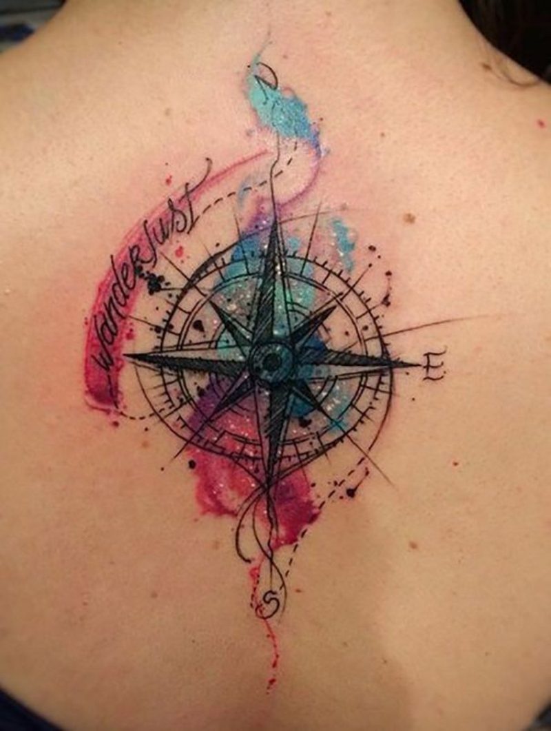 Kompass Tattoo Wasserfarben