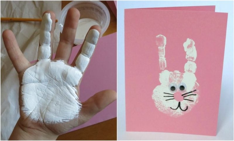 Fingerabdrücke mit Kindern machen Hase Ostern