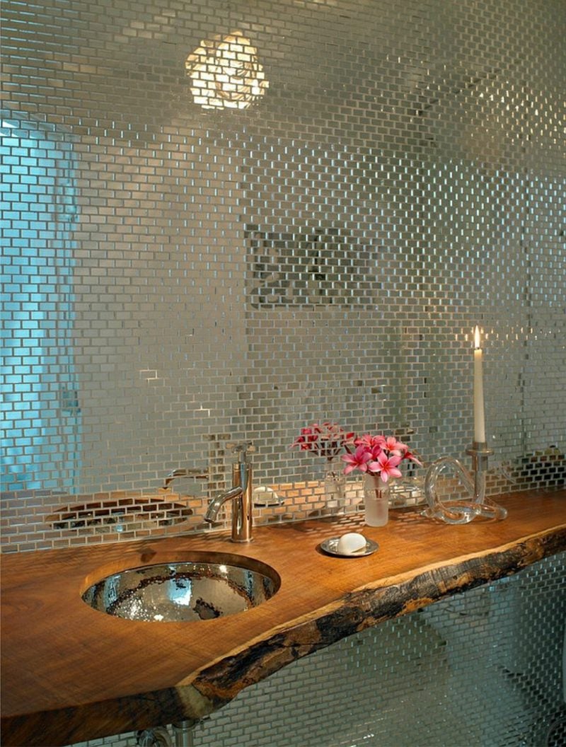 Gäste WC Gestaltung Beispiele Spiegelwand Mosaik