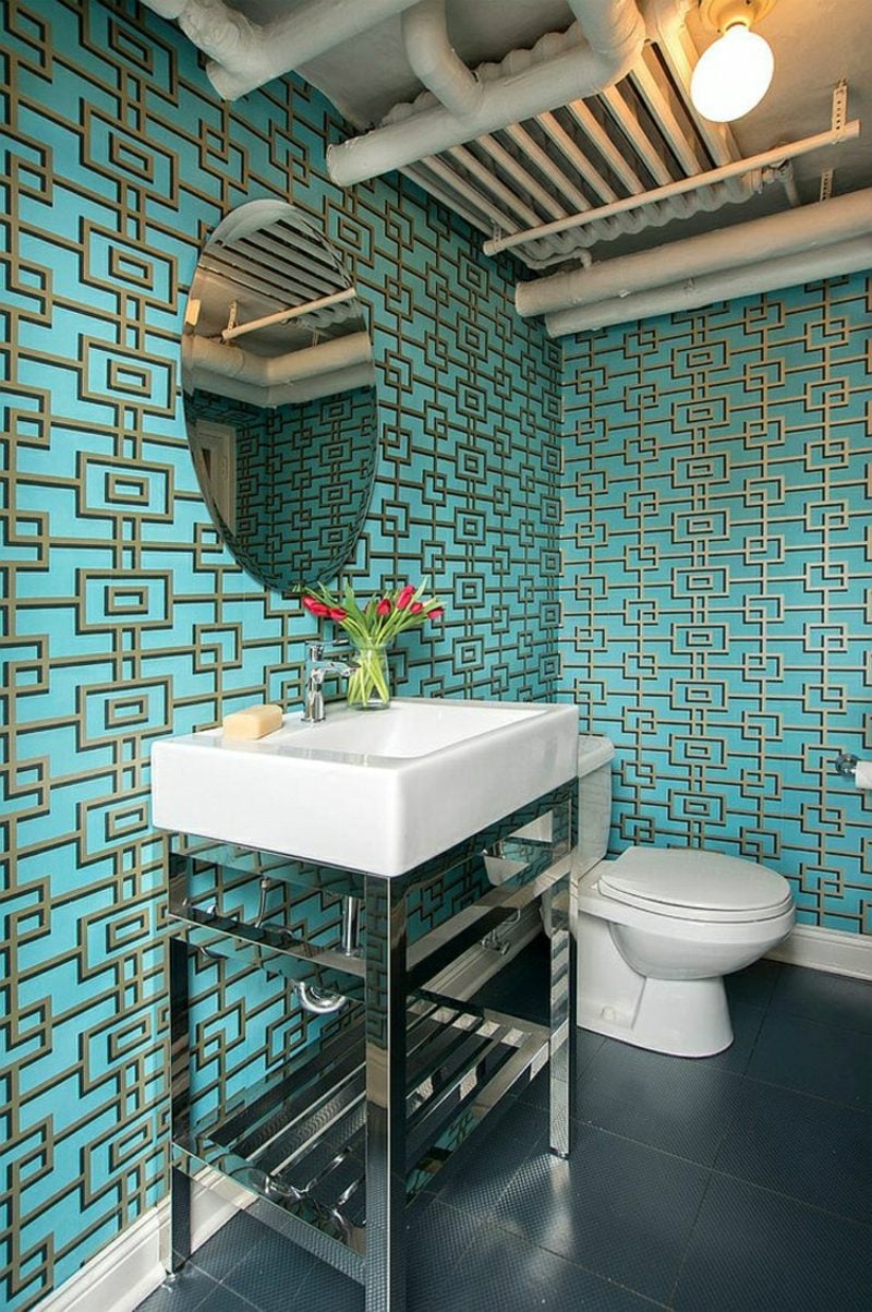 Gäste WC Gestaltung Beispiele originelle Tapeten geometrisch